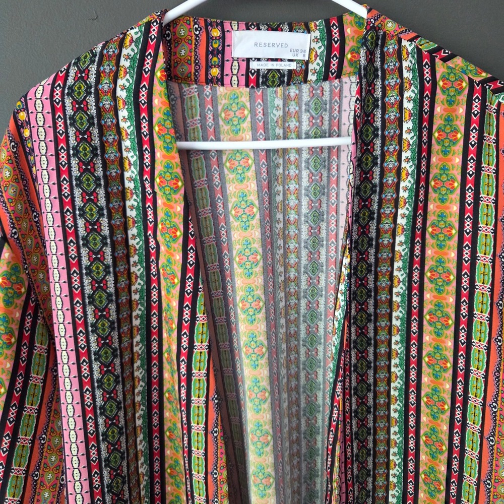 Reserved Womens Multicolor Geometric Stripe Kimono Wrap Tie Belt Top EUR 36 US 6 - Picture 3 of 8